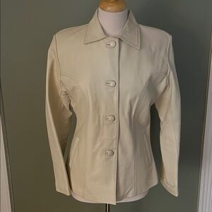 Genuine Leather Cream Button-Up Jacket